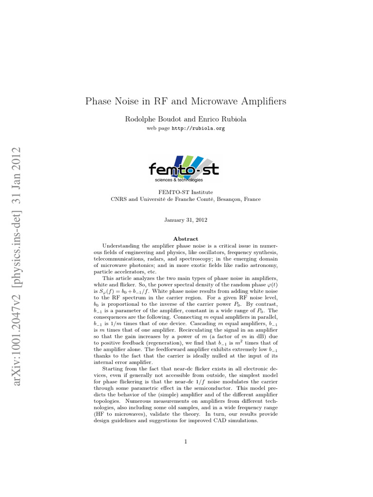 Analyzing Phase Noise in Amplifiers | PDF | Amplifier | Radar