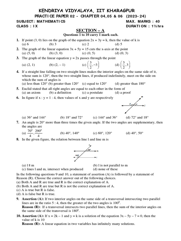 Class 9 Maths Chapter 4 Test Paper | PDF | Elementary Mathematics ...