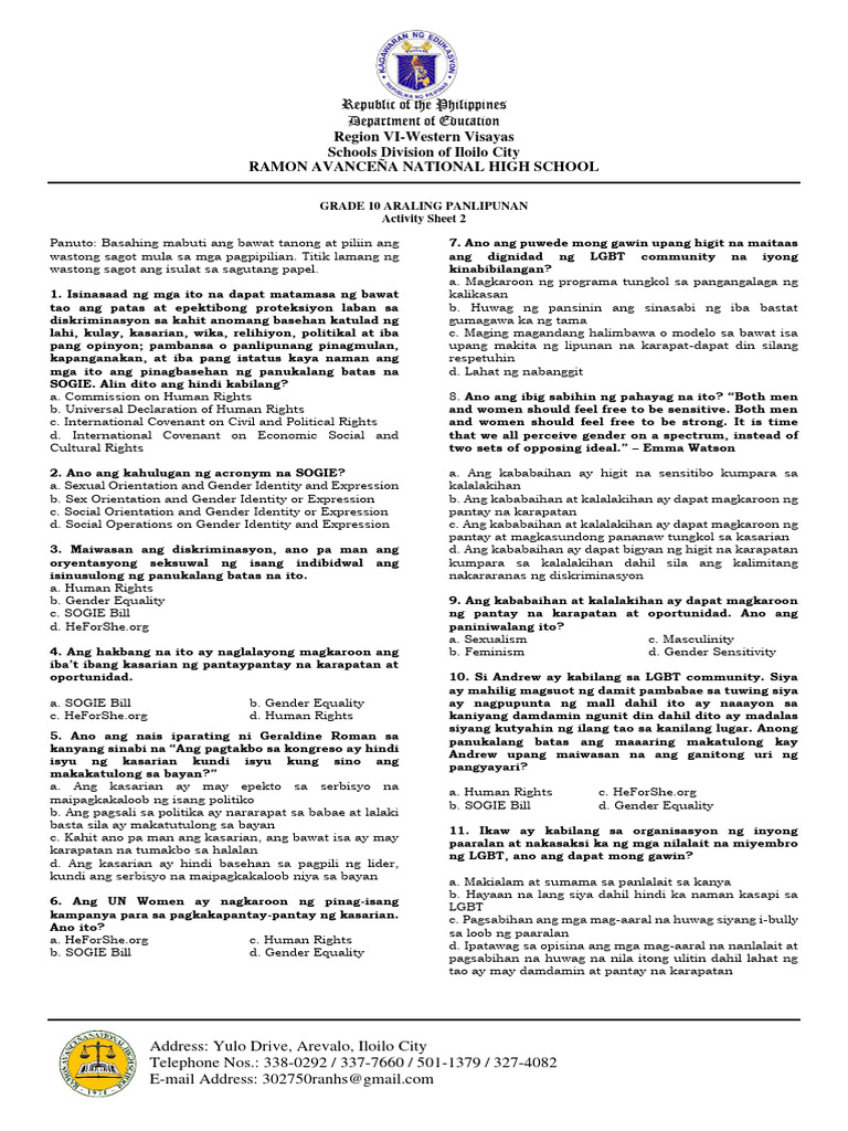 Activity Sheet Grade 10 Modyul 4 | PDF