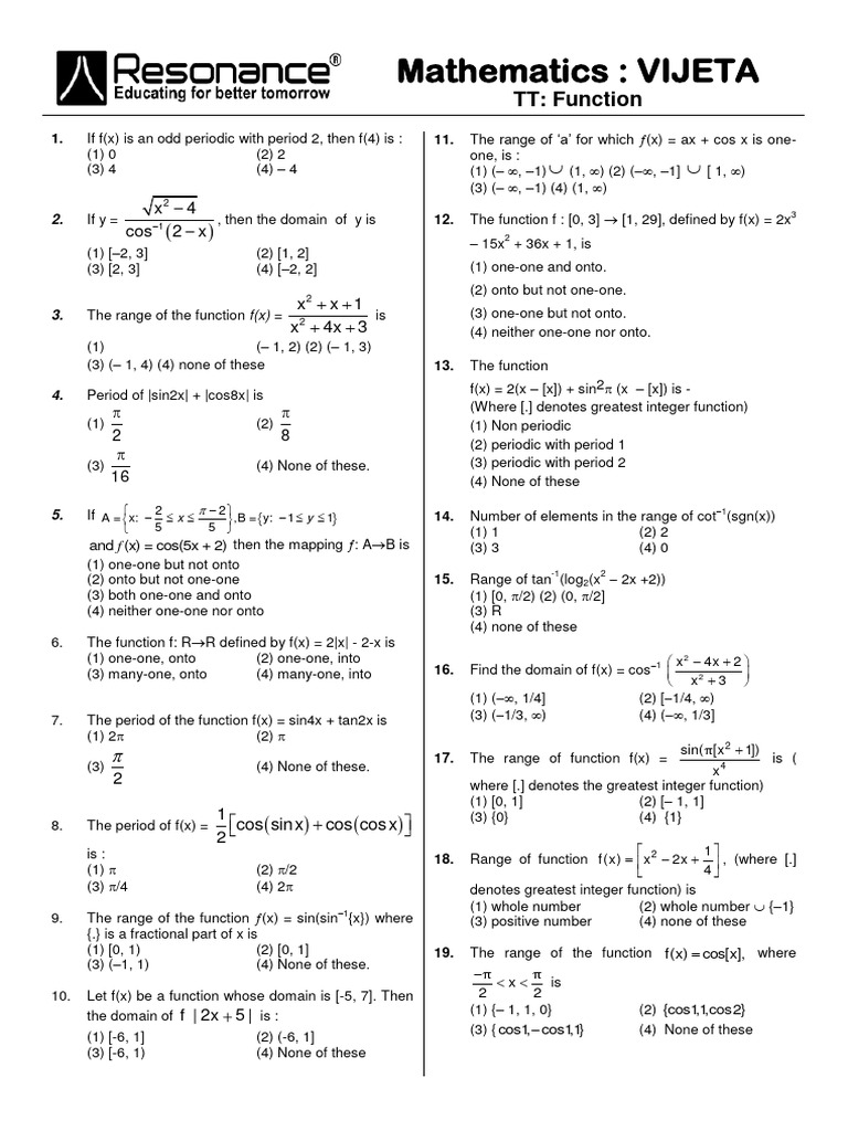 Class Test-14 Function 05-06-24 | PDF | Function (Mathematics) | Integer