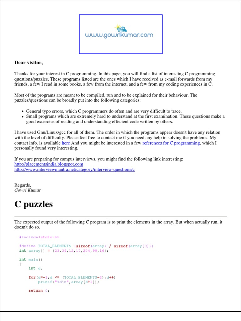 C Programming Puzzles & Tips | PDF | Software Engineering | Areas Of ...
