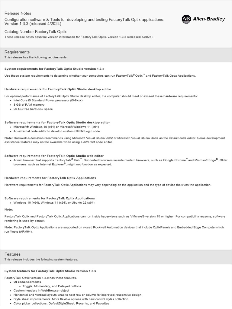 FactoryTalk Optix Version 1.3.3 Release Notes | PDF | Microsoft Windows ...