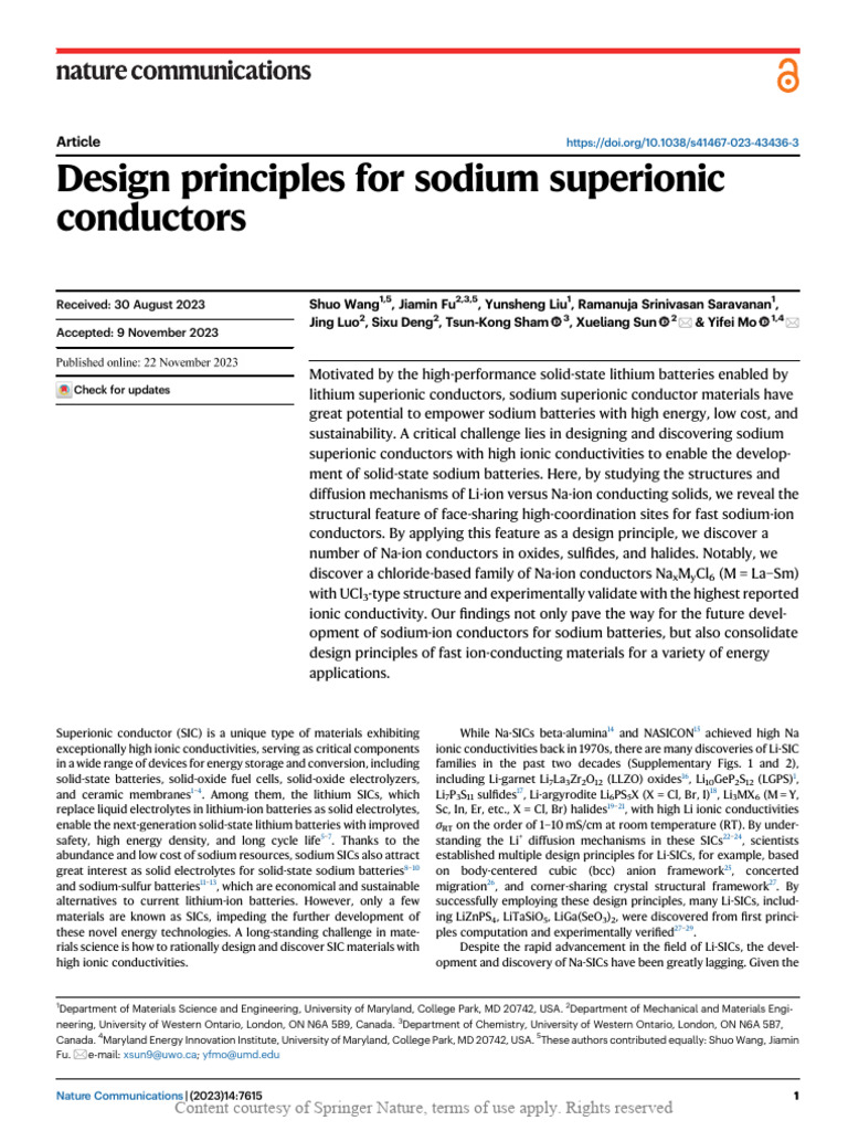 Design Principles for Sodium Superionic Conductors | PDF | Ionic ...