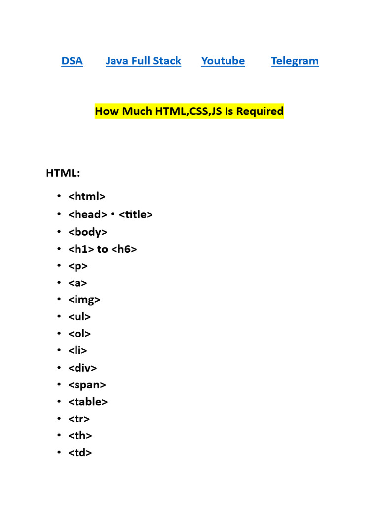 How Much HTML, CSS, JS Requiered | PDF