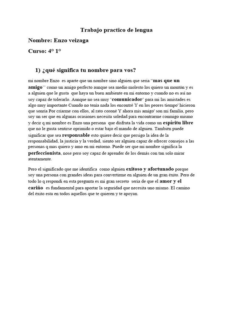 TP Lengua Enzo 2.0 | PDF | Artes del lenguaje y disciplina | Bienestar