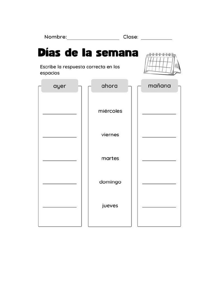Hojas de Aplicacion de Los Dias de La Semana | PDF