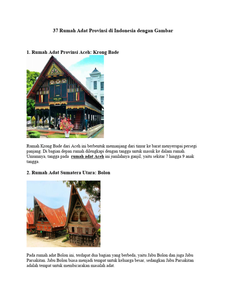 37 Rumah Adat Provinsi di Indonesia dengan Gambar | PDF