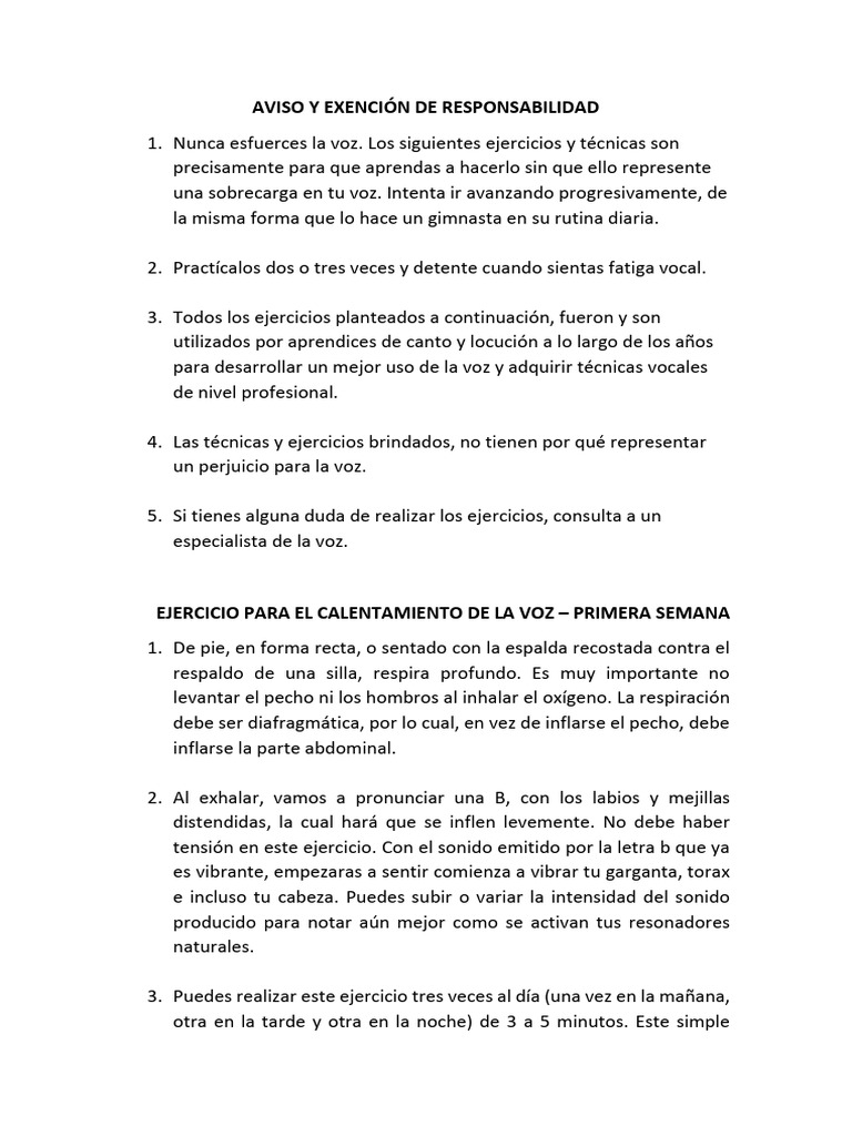 Ejercicios para Calentar y Colocar la Voz | PDF | Respiración