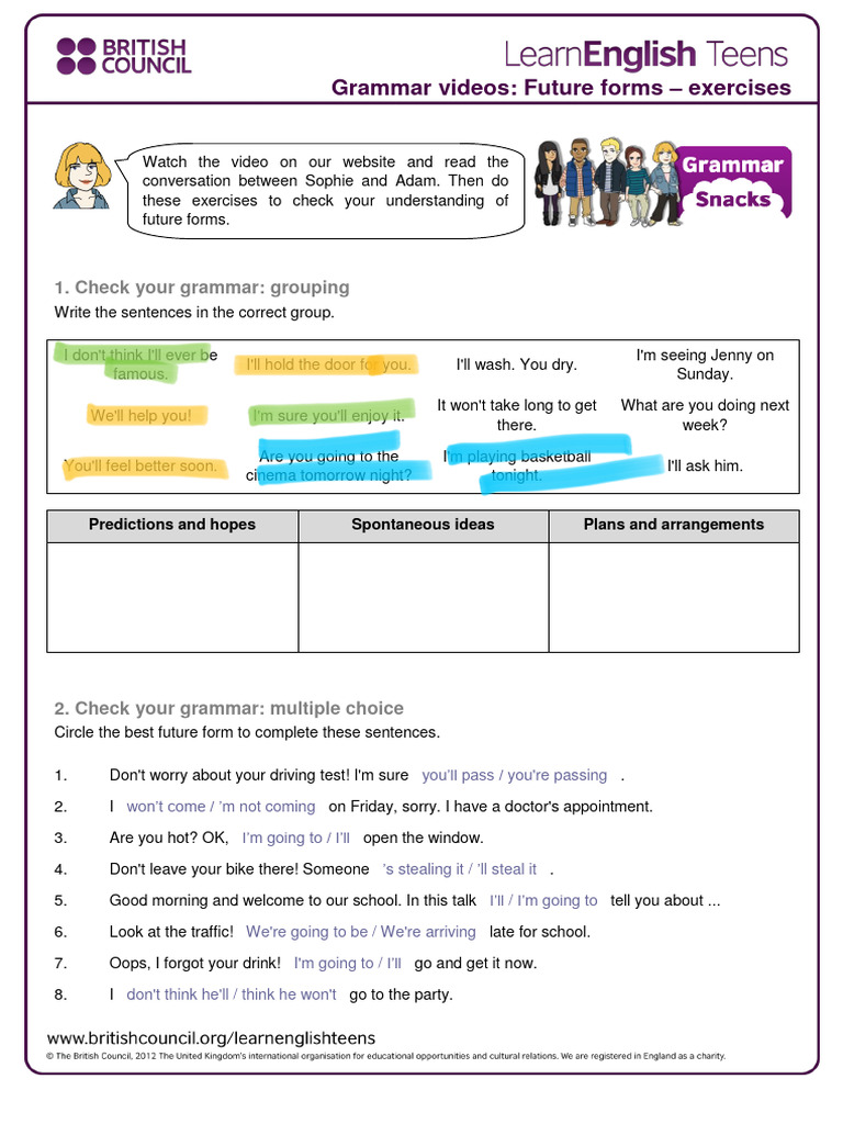 Future Forms Grammar Exercises | PDF | Self-Improvement