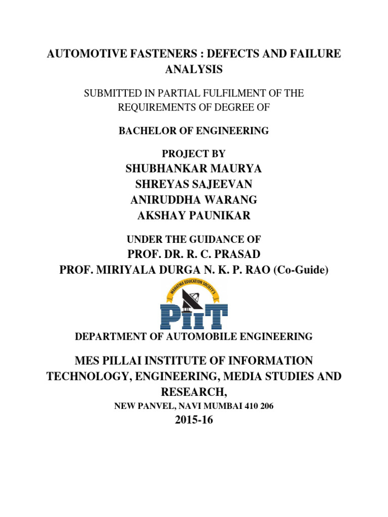 Automotive Fasteners Defects and Failure PDF Fracture Fatigue (Material)