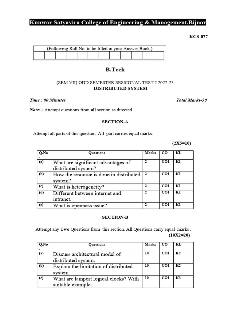 Distributed Systems Sessional Test Paper | PDF | Teaching Methods ...