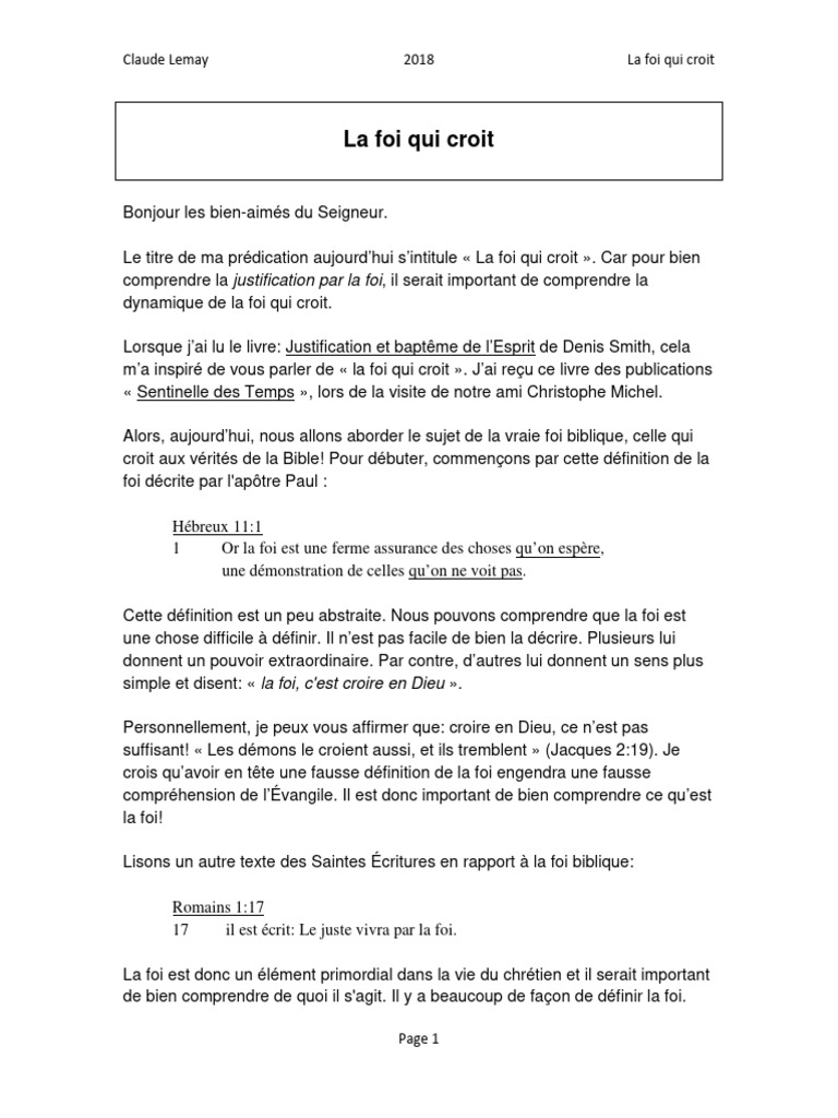La foi qui croit en Jésus-Christ | PDF | Grâce (christianisme) | Dieu
