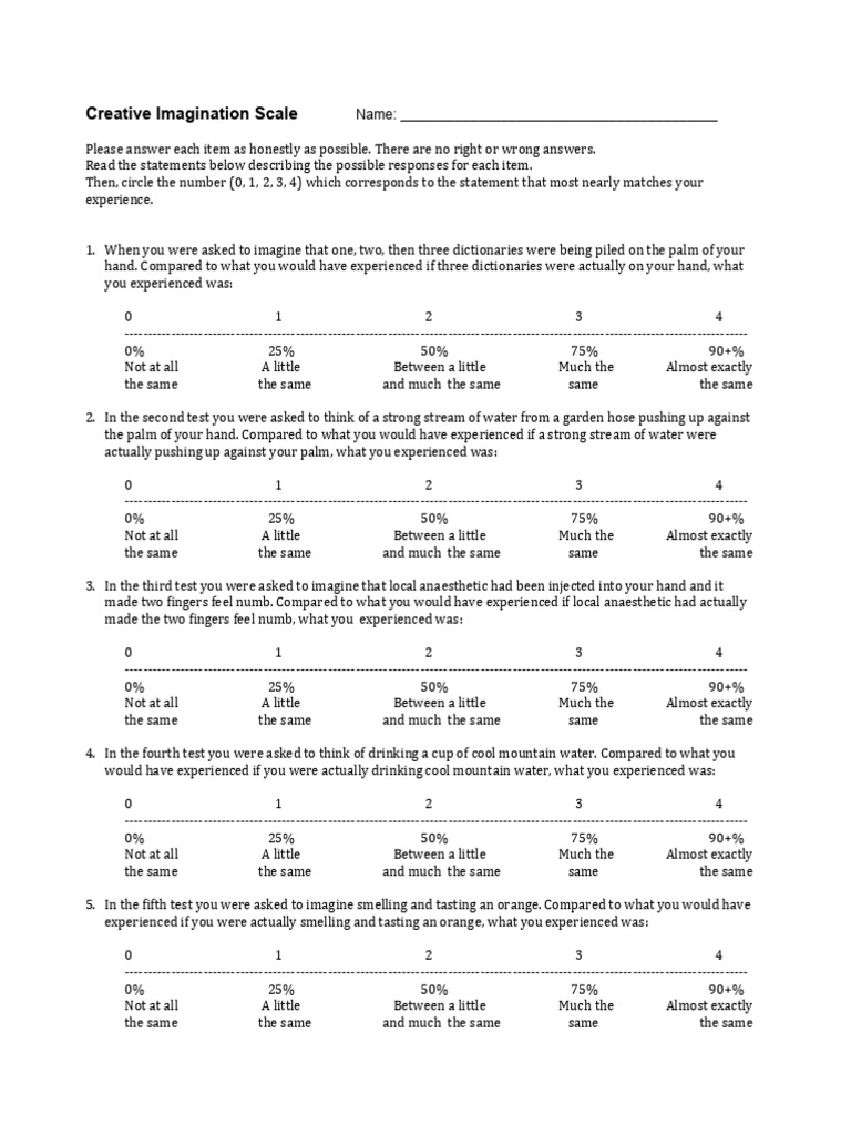Creative Imagination Scale Assessment | PDF | Hand