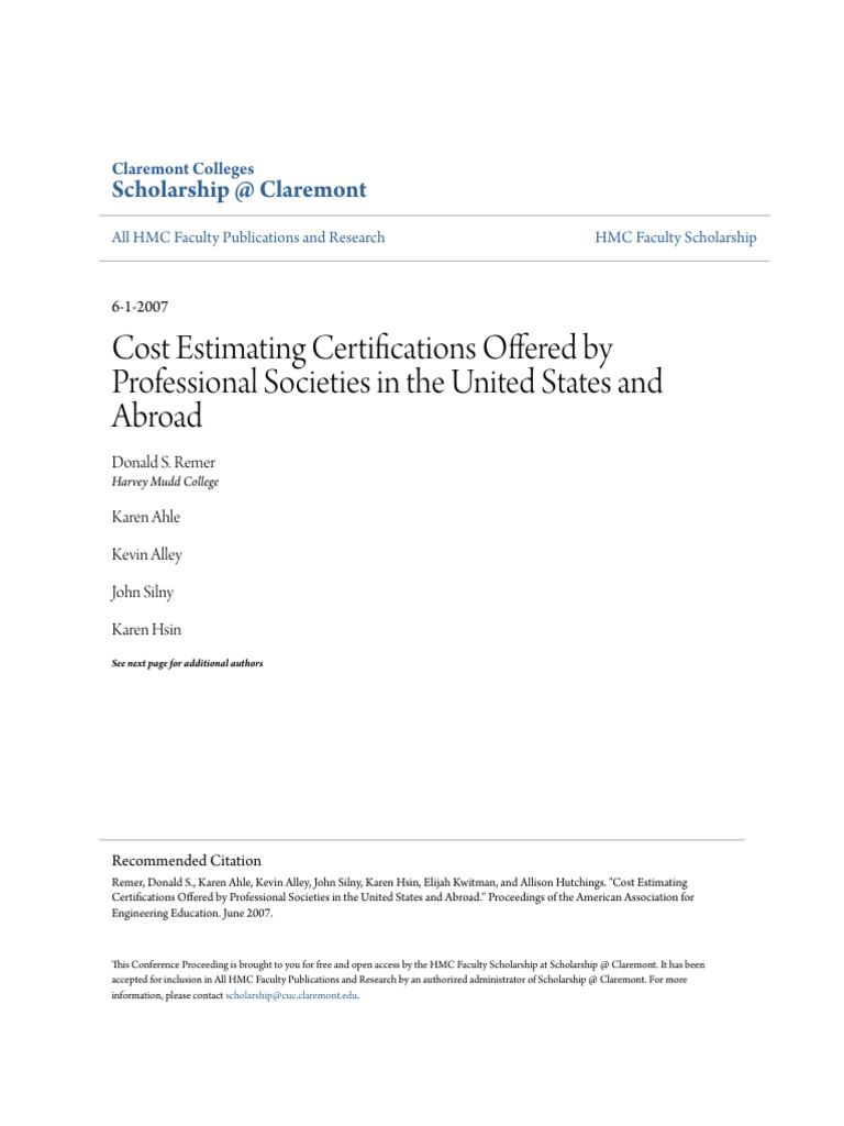 Cost Estimating Certifications Offered by Professional Societies | PDF ...