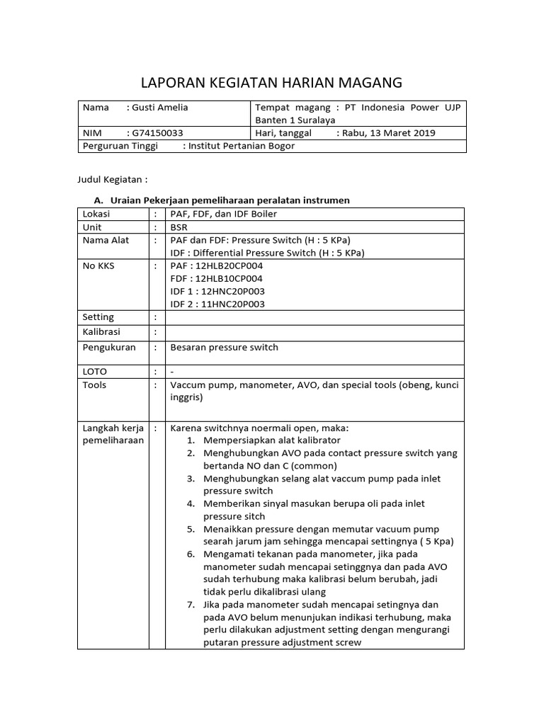 Pemeliharaan Switch Tekanan IDF dan PAF | PDF