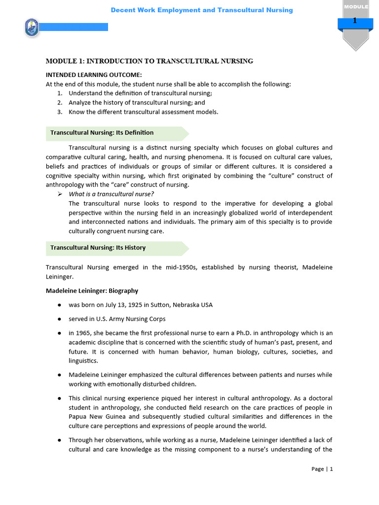 NCM 120 Mod1 | PDF | Nursing | Psychology