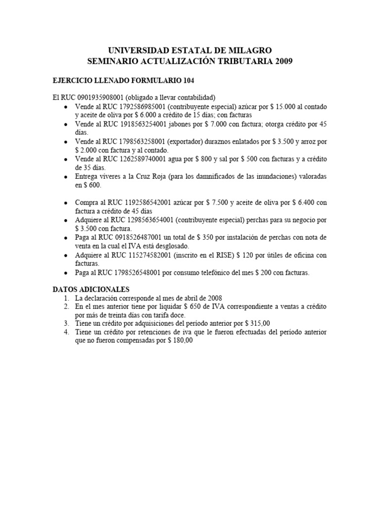 Ejercicio llenado formulario 104 pdf