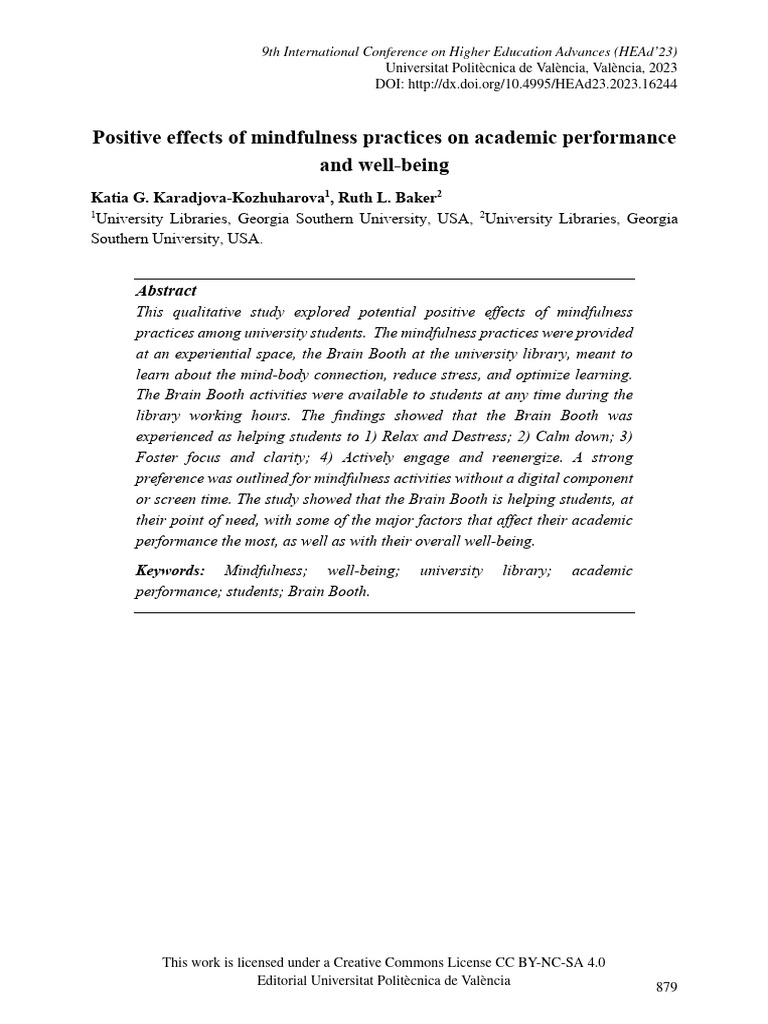 Positive Effects of Mindfulness Practices On Academic 3t62l4rk | PDF ...
