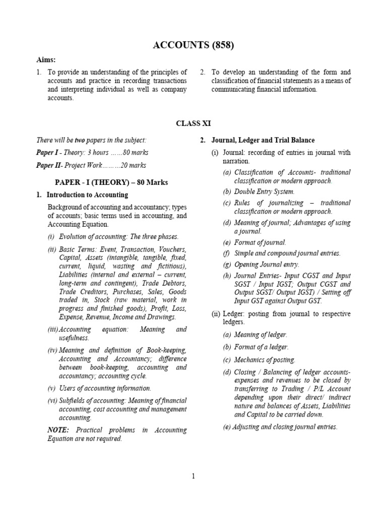 ISC Class 11 Accounts Syllabus | PDF | Expense | Debits And Credits