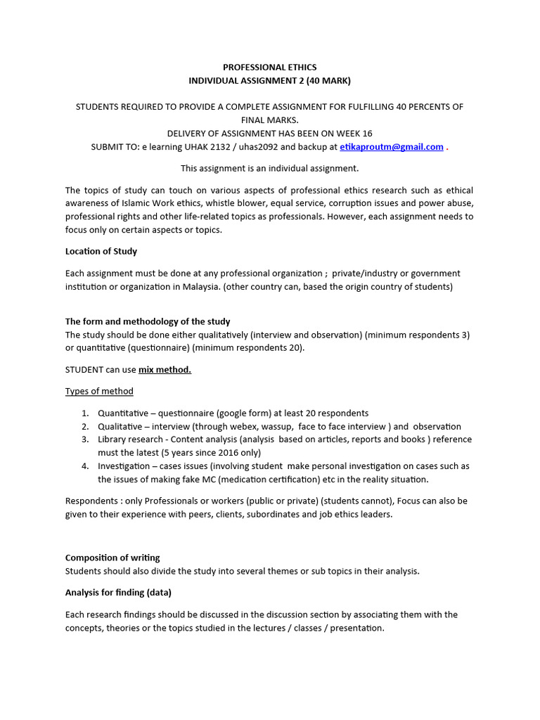 Individual Assignment 2 PROFESSIONAL ETHICS | PDF | Quantitative ...