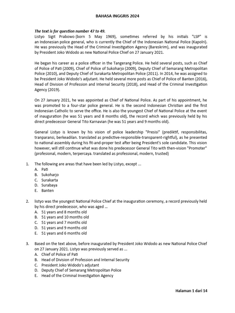 The text is for question number 47 to 49 bahasa inggris 2024 pdf