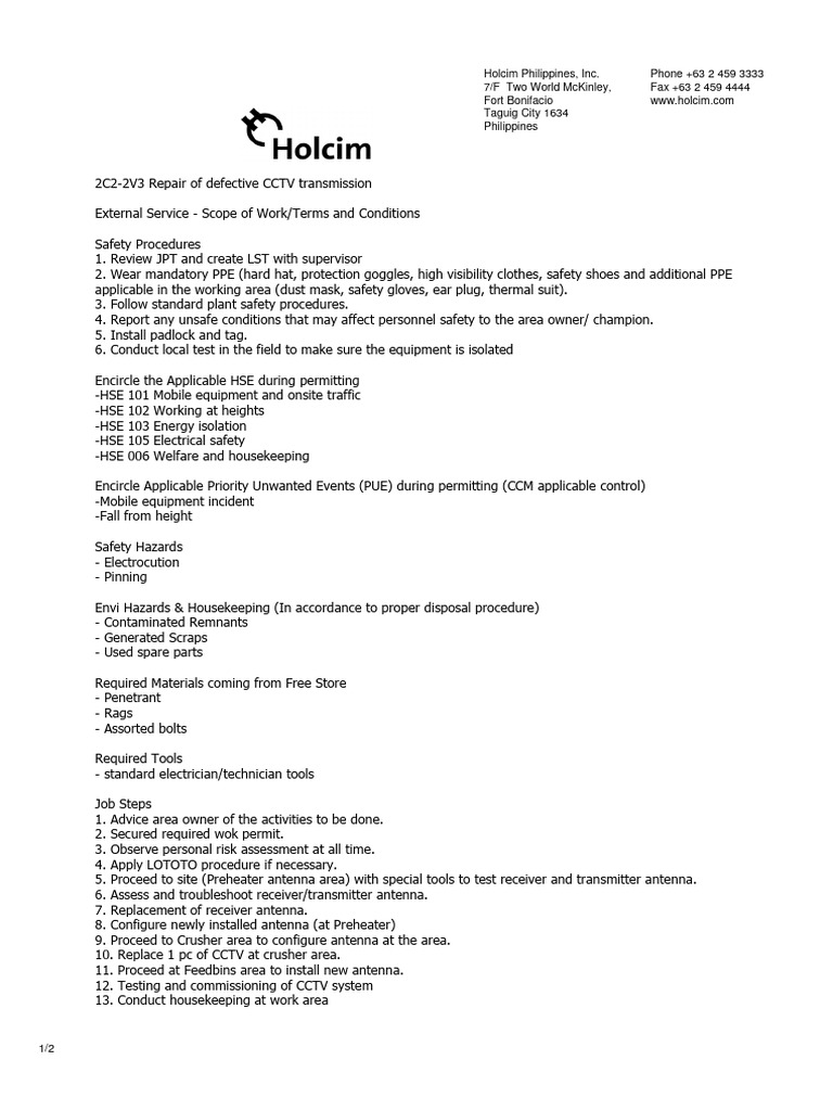 CCTV Repair Scope and Safety Guidelines | PDF | General Contractor ...