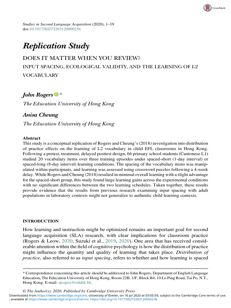 L2 Vocabulary Learning: Input Spacing Study | PDF | Second Language ...
