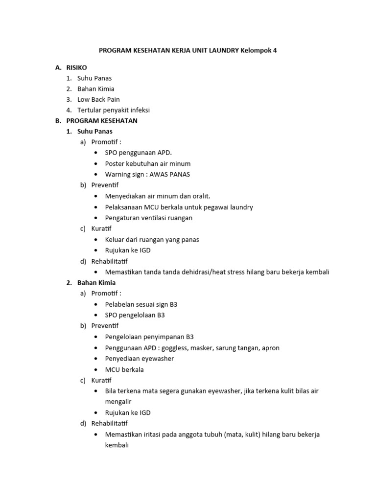 Program Kesehatan Kerja Laundry | PDF