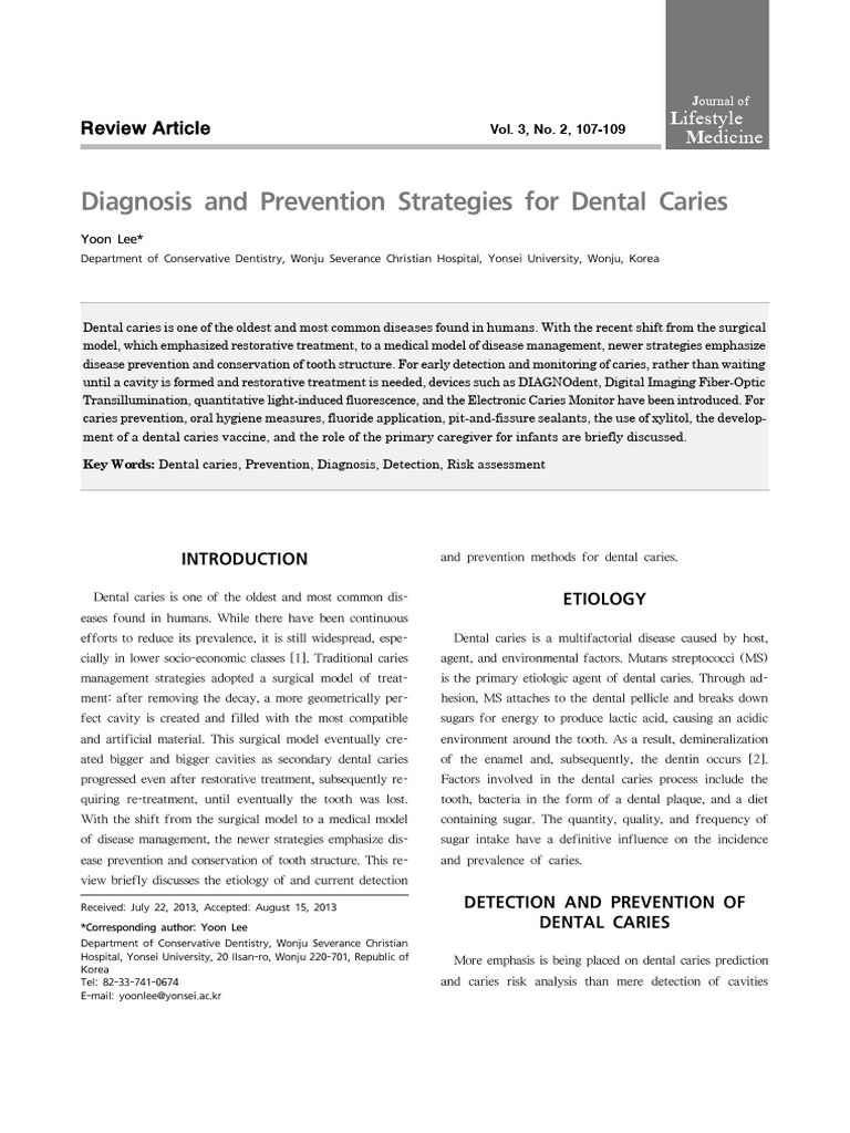 Dental Caries: Diagnosis & Prevention Strategies | PDF | Human Tooth ...