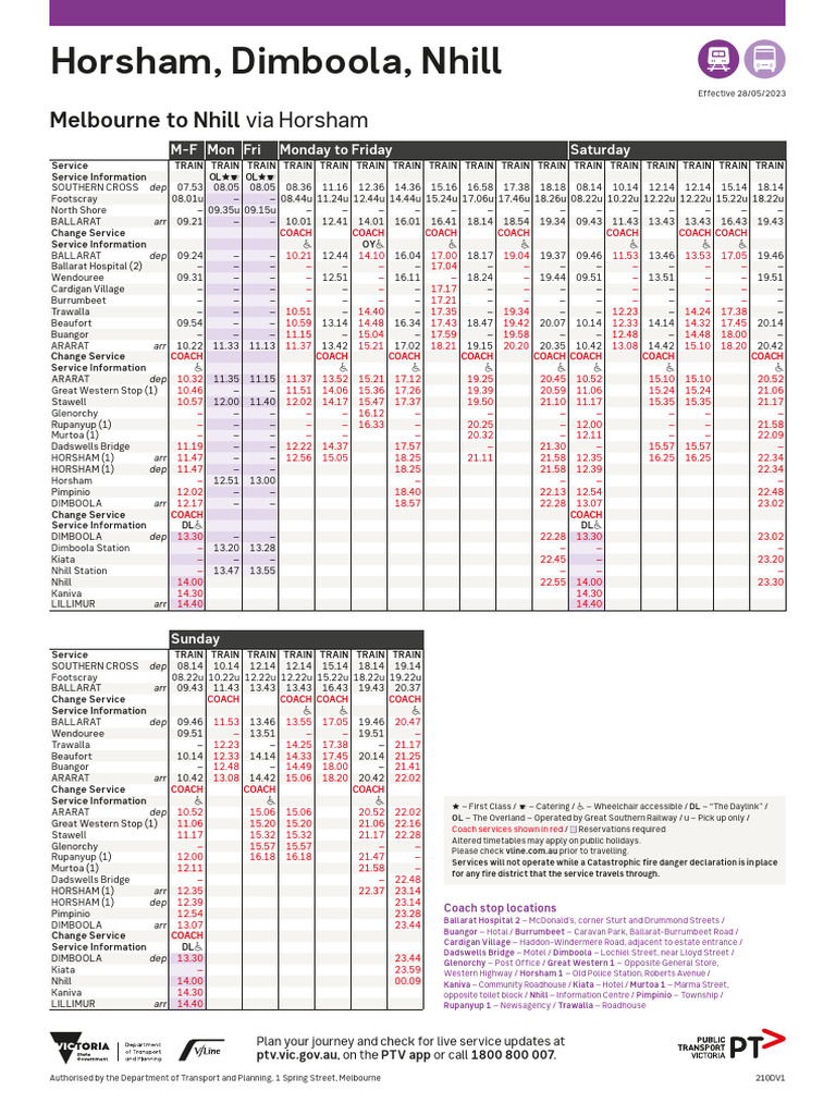 V/Line Timetable: Melbourne to Nhill | PDF | Australian Rules Football ...