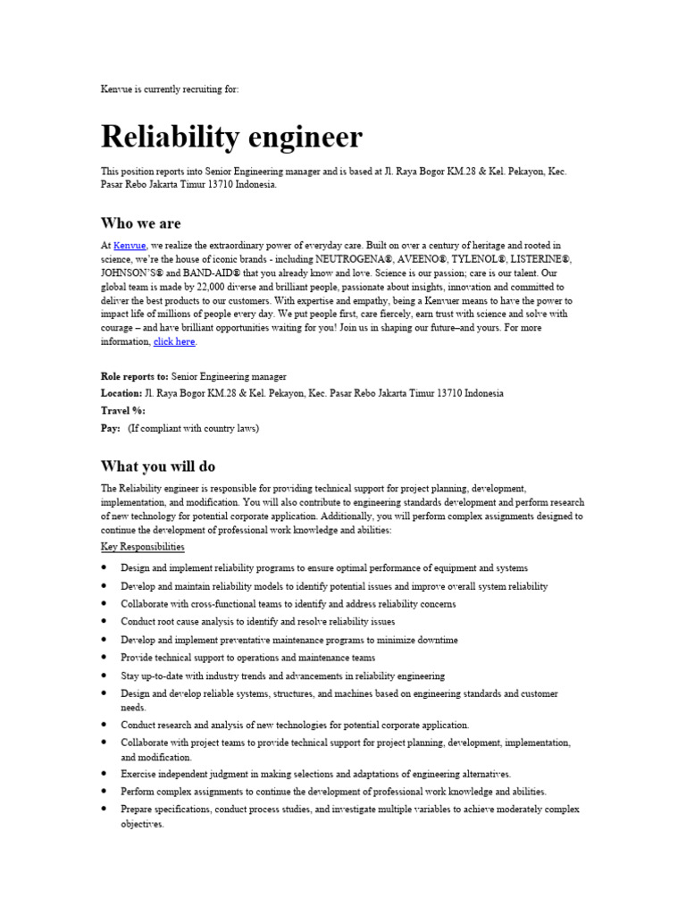 Job Description Reliability Engineer | PDF | Recruitment | Salary