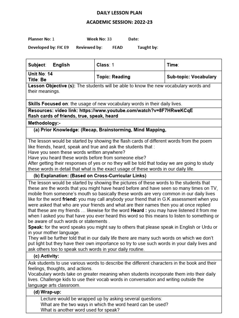 Week 33 planner 1 grade 1 pdf vocabulary cognitive science