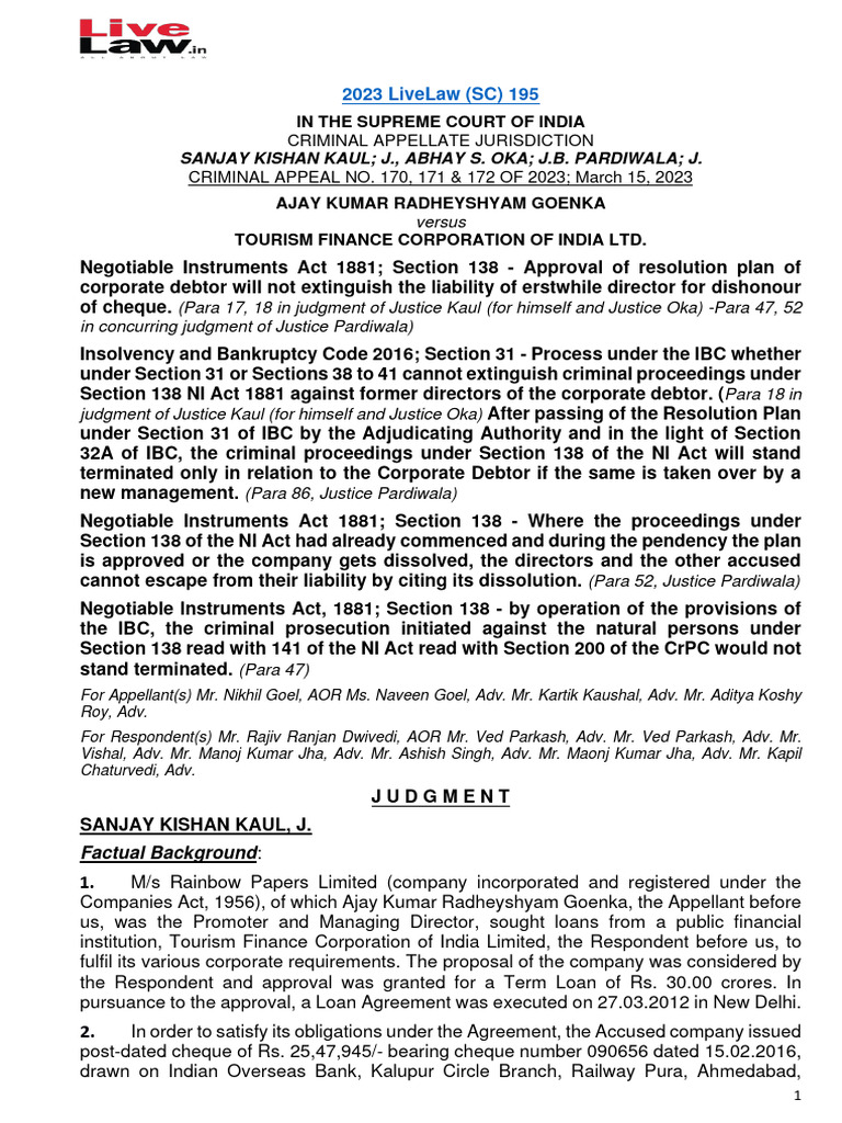 195 ajay kumar radheyshyam goenka v tourism finance corporation of