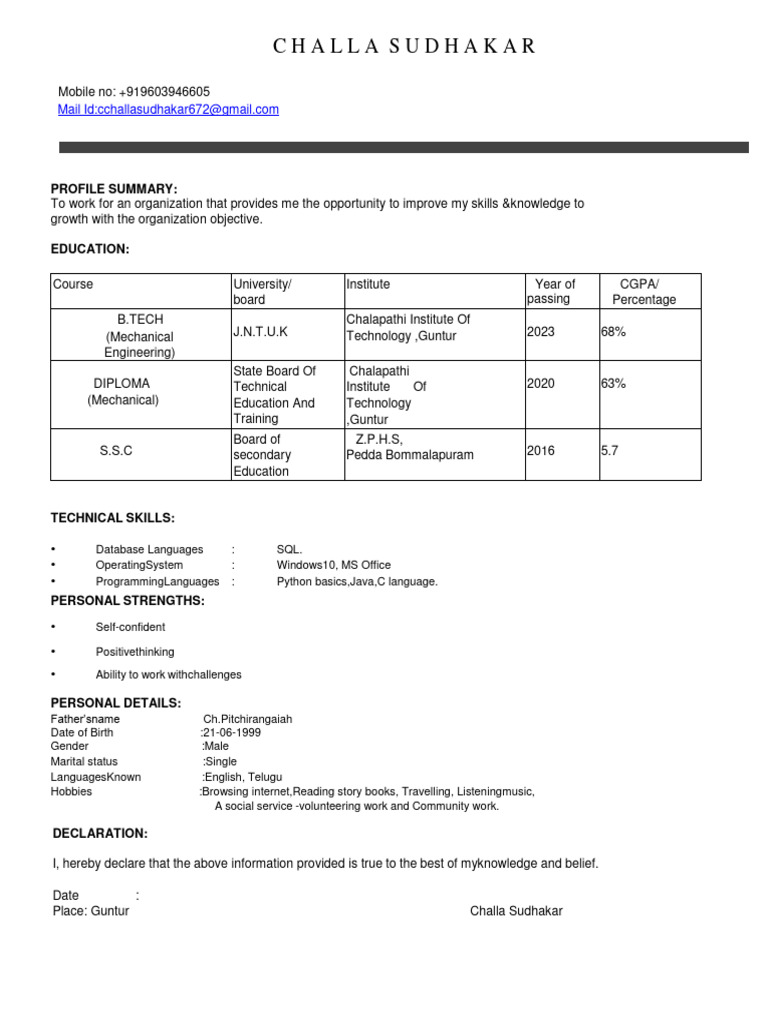 0 Challa Sudhakar CV | PDF