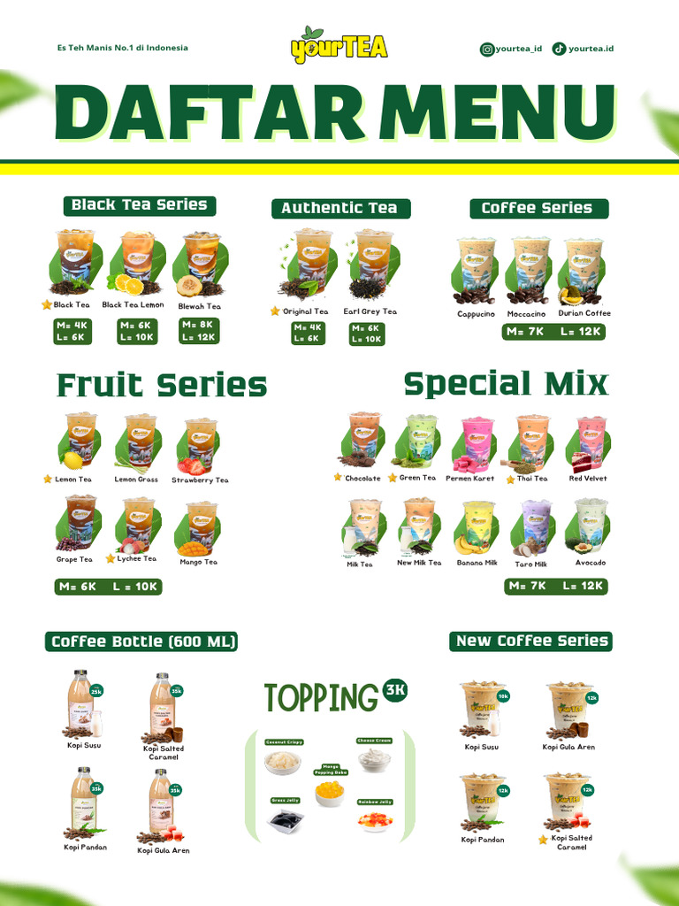 Daftar Menu Minuman Yourtea 2024 | PDF | Foods | Cuisine