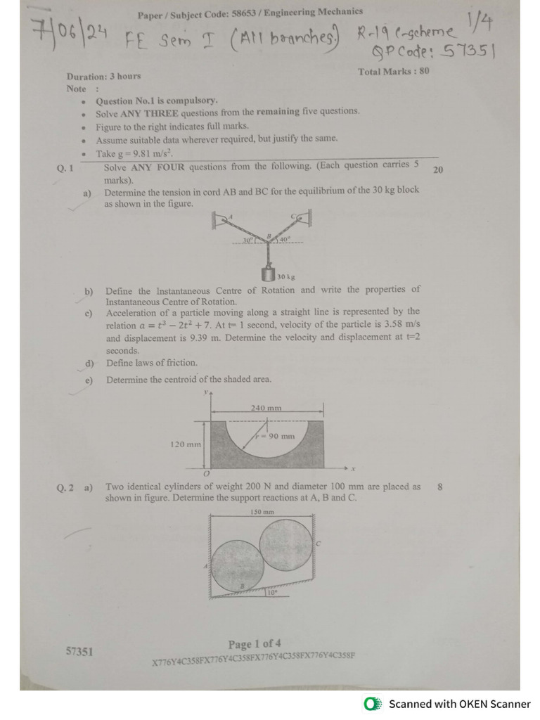 Mechanics QP JUNE 2024 | PDF