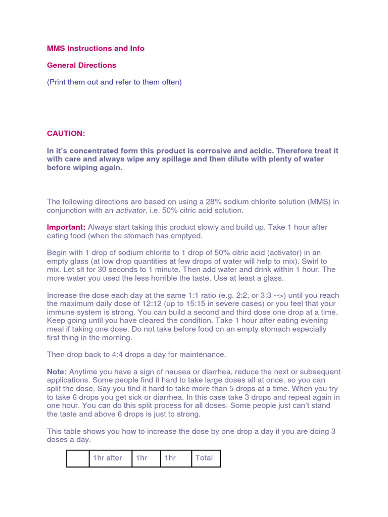 MMS Dosage and Activation Guide | PDF | Chlorine | Oxide
