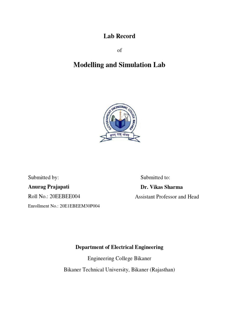 Modelling and Simulation Lab Manual | PDF | Electrical Network ...