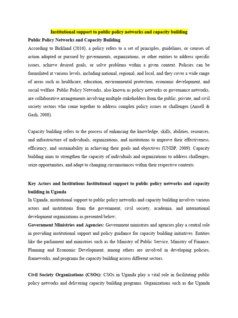 Kenneth - Institutional Support | PDF | Capacity Building | Policy