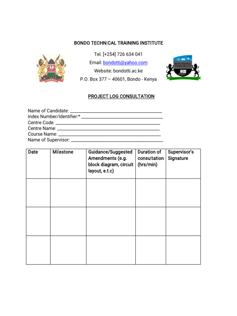 Bondo Technical Project Log Template | PDF