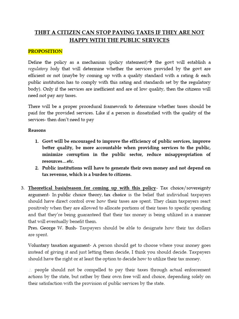 THBT A Citizen Can Stop Paying Taxes If They Are Not Happy With The ...