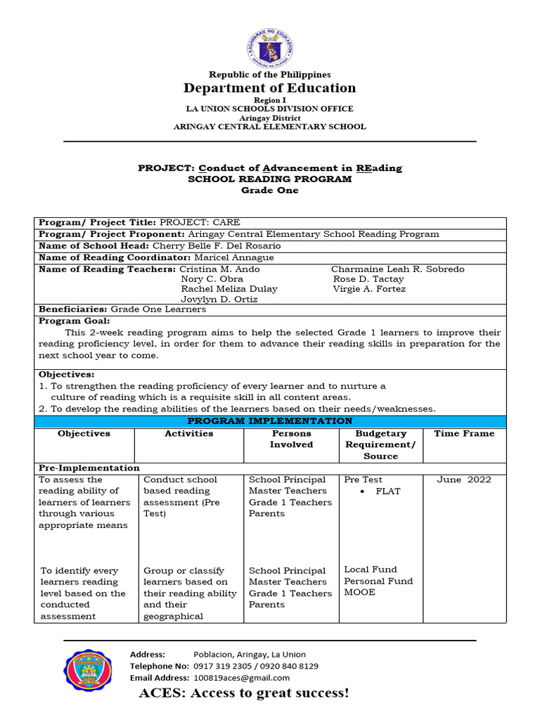 Action Plan Grade 1 Reading With Narrative | PDF | Learning | Teachers