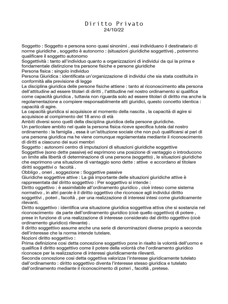 Diritto Privato - Appunti | PDF