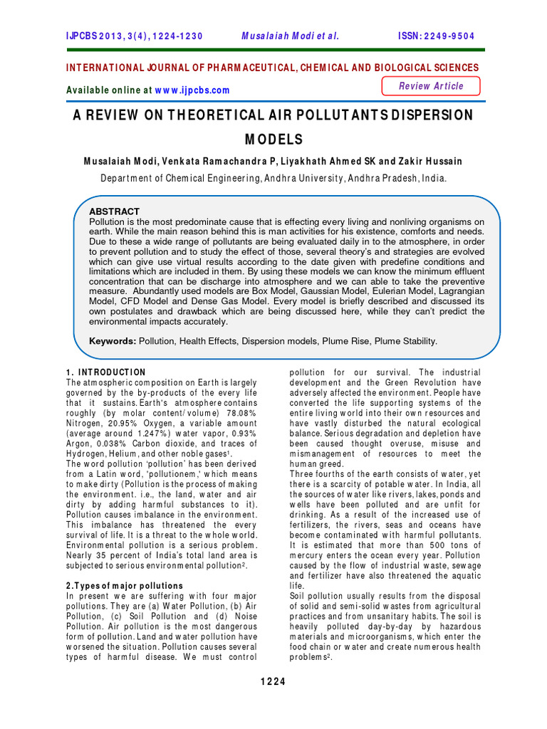Air Pollutant Dispersion Models Review | PDF | Air Pollution ...