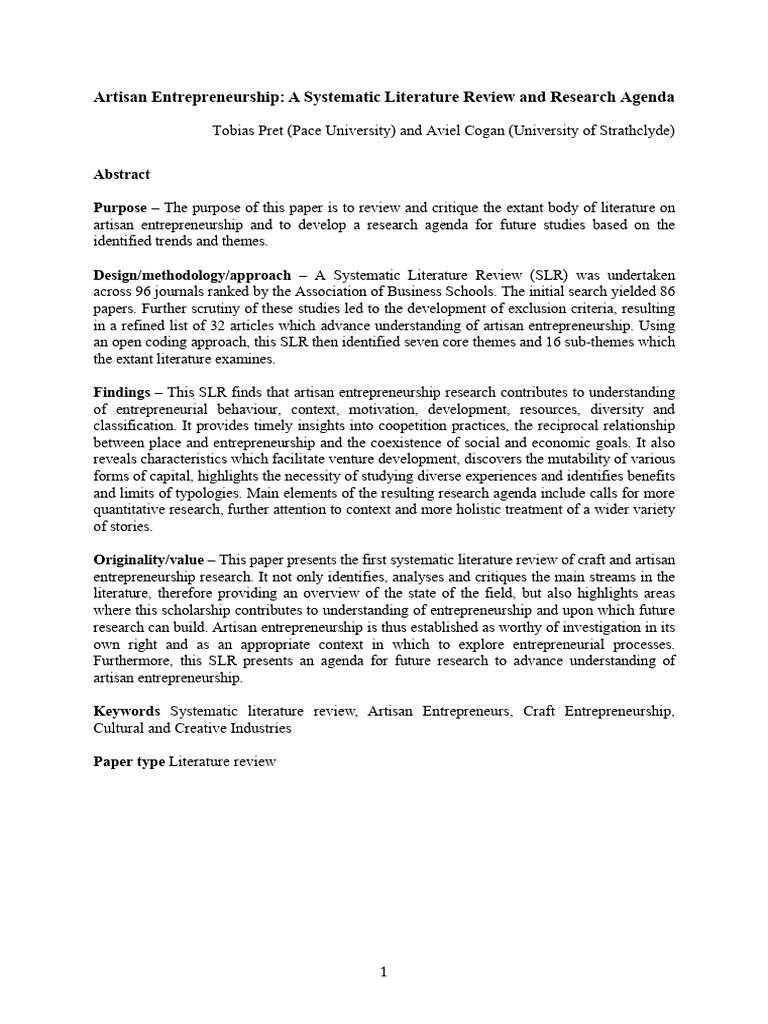 Artisan Entrepreneurship Literature Review | PDF | Entrepreneurship ...