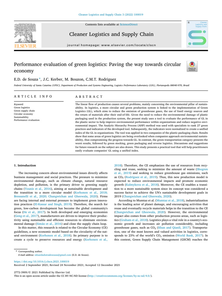 Green Logistics Performance Evaluation | PDF | Eigenvalues And ...
