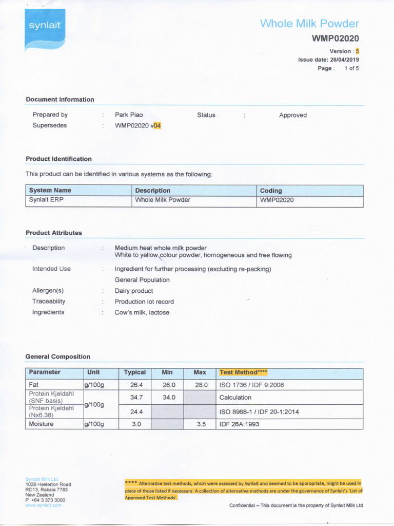 Spec Whole Milk | PDF
