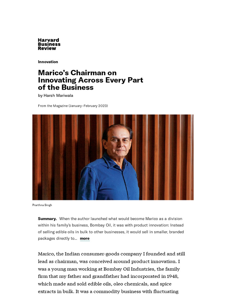 Marico's Chairman On Innovating Across Every Part of The Business | PDF ...