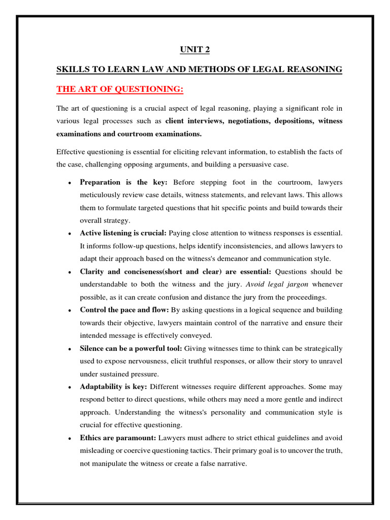 Legal Questioning Techniques Explained | PDF | Inductive Reasoning ...