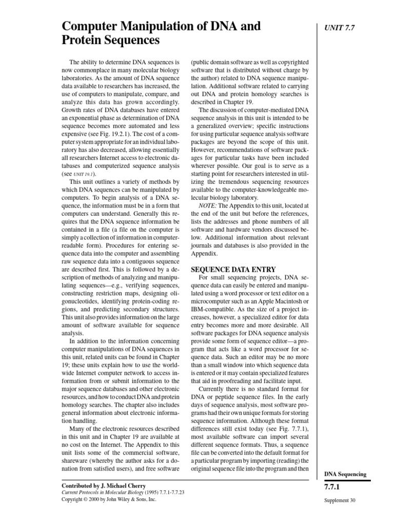 Computer Manipulation of DNA and Protein Sequences | PDF | Dna ...